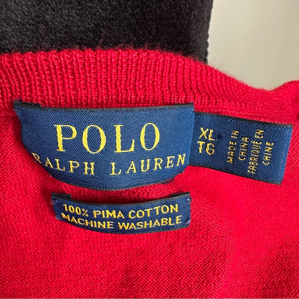 Ralph Lauren Men's, Unisex V-Neck Long Sleeves Shirt in Bold Red Size XL - Picture 5 of 8
